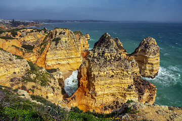 Image showing Rock cliffs and waves in Portugal