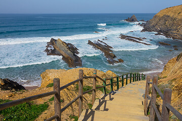 Image showing Stairs to beach on Algarve Coast in Portugal