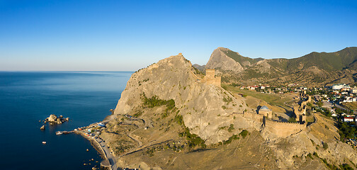 Image showing Aerial view of Genoese fortress in Sudak