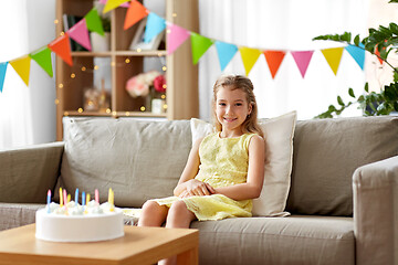 Image showing happy birthday girl with cake at home party