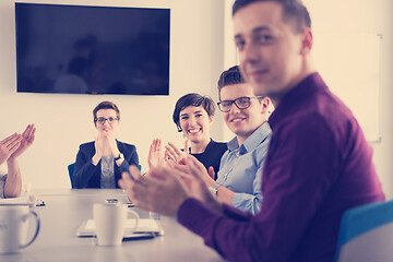 Image showing Group of young people meeting in startup office