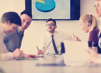 Image showing young business people group on team meeting at modern office