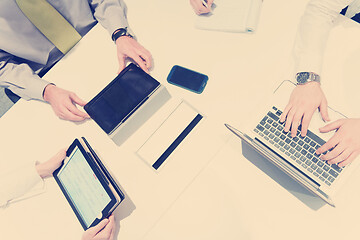 Image showing aerial view of business people group brainstorming on meeting