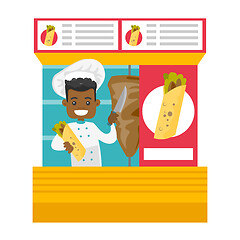 Image showing African-american chef preparing shaurma in a kiosk