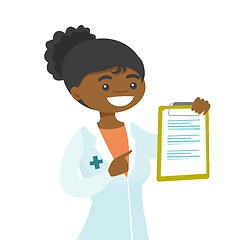 Image showing Young african-american doctor with a clipboard.