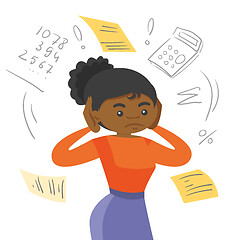 Image showing African-american woman calculating home bills.