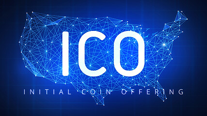 Image showing ICO initial coin offering banner with USA map.