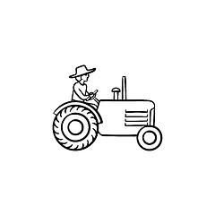 Image showing Man driving tractor hand drawn sketch icon.