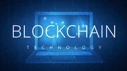 Image showing Blockchain technology hud banner with laptop.