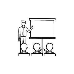 Image showing Presentation training hand drawn sketch icon.