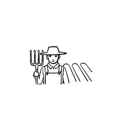 Image showing Farmer with fork hand drawn sketch icon.