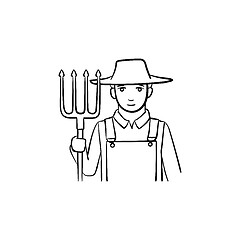 Image showing Farmer with pitchfork hand drawn sketch icon.