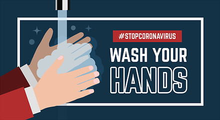 Image showing Wash your hand. Vector flat illustration on blue background