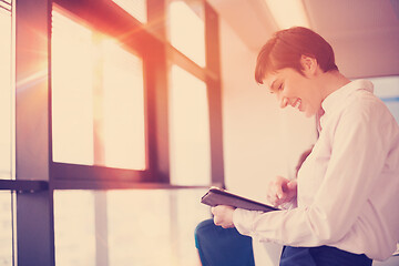 Image showing business woman on meeting  using tablet computer