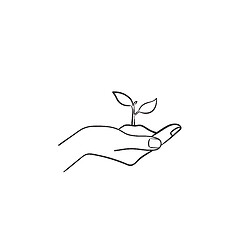 Image showing Human hand with sprout hand drawn sketch icon.