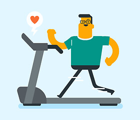 Image showing Young caucasian white man running on treadmill.