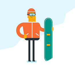 Image showing Young caucasian white man with a snowboard.