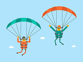 Image showing Caucasian white men flying with a parachute.