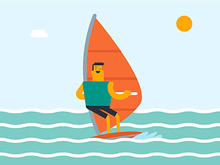 Image showing Caucasian white man windsurfing in the sea.