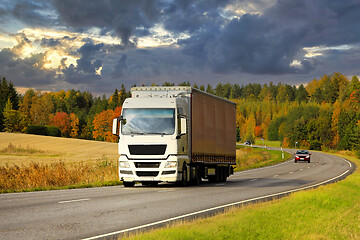 Image showing Semi Trailer Road Transport in the Evening