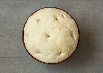 Image showing leavened dough in ceramic bowl