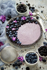 Image showing Homemade blackberry tart. Sweet pie with blackberrym blueberry a