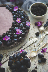 Image showing Homemade blackberry tart. Sweet pie with blackberrym blueberry a