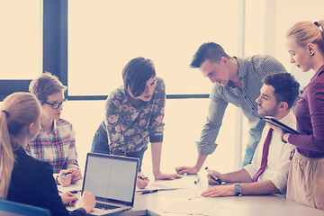 Image showing young business people group on meeting at modern office