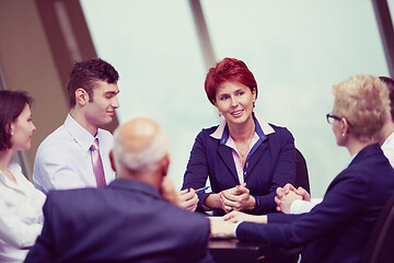 Image showing business people group on meeting at modern bright office