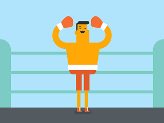 Image showing Caucasian white boxer standing in the boxing ring.