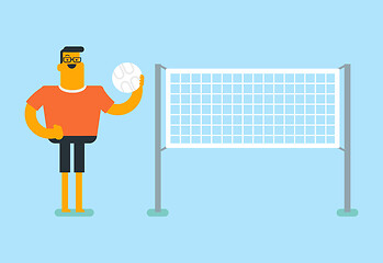 Image showing Young caucasian white sportsman playing volleyball