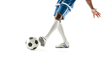 Image showing legs of soccer player close-up isolated on white