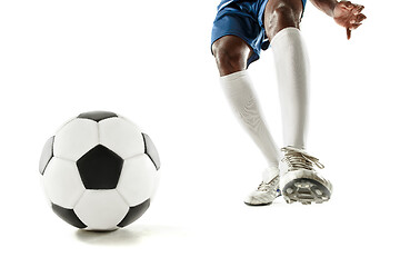 Image showing legs of soccer player close-up isolated on white