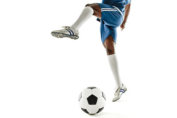 Image showing legs of soccer player close-up isolated on white