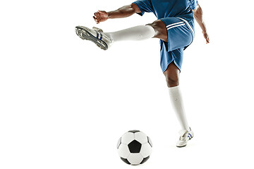 Image showing legs of soccer player close-up isolated on white