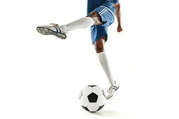 Image showing legs of soccer player close-up isolated on white