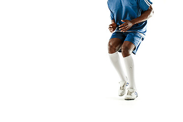 Image showing legs of soccer player close-up isolated on white