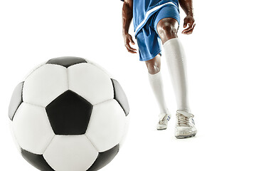 Image showing legs of soccer player close-up isolated on white