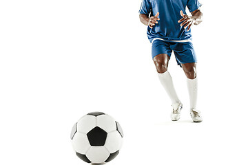 Image showing legs of soccer player close-up isolated on white