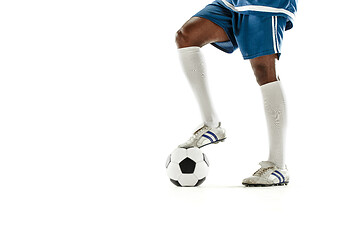 Image showing legs of soccer player close-up isolated on white