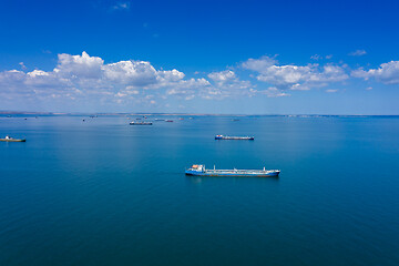 Image showing Cargo ships waiting for port entrance