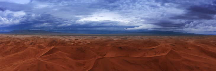 Image showing Sand dunes storm clouds in Gobi Desert