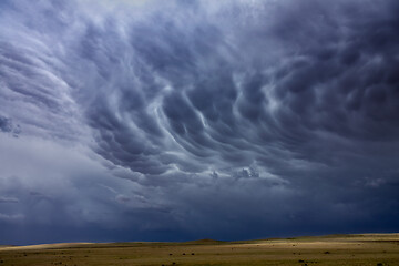 Image showing Mammatus clouds sky over steppe