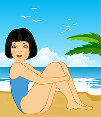 Image showing Making look younger girl reposes on beach