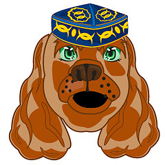 Image showing Cartoon of the head animal dog in uzbek headdress