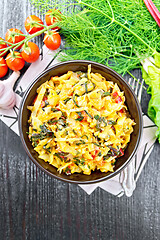 Image showing Cabbage stew with chard in bowl on board top