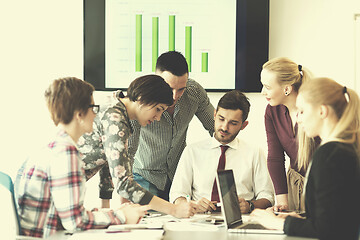 Image showing young business people group on meeting at modern office