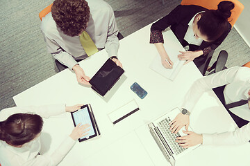 Image showing aerial view of business people group brainstorming on meeting