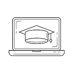 Image showing Graduation cap on computer screen vector line icon