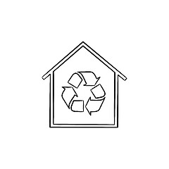 Image showing Eco house with recycle symbol hand drawn icon.